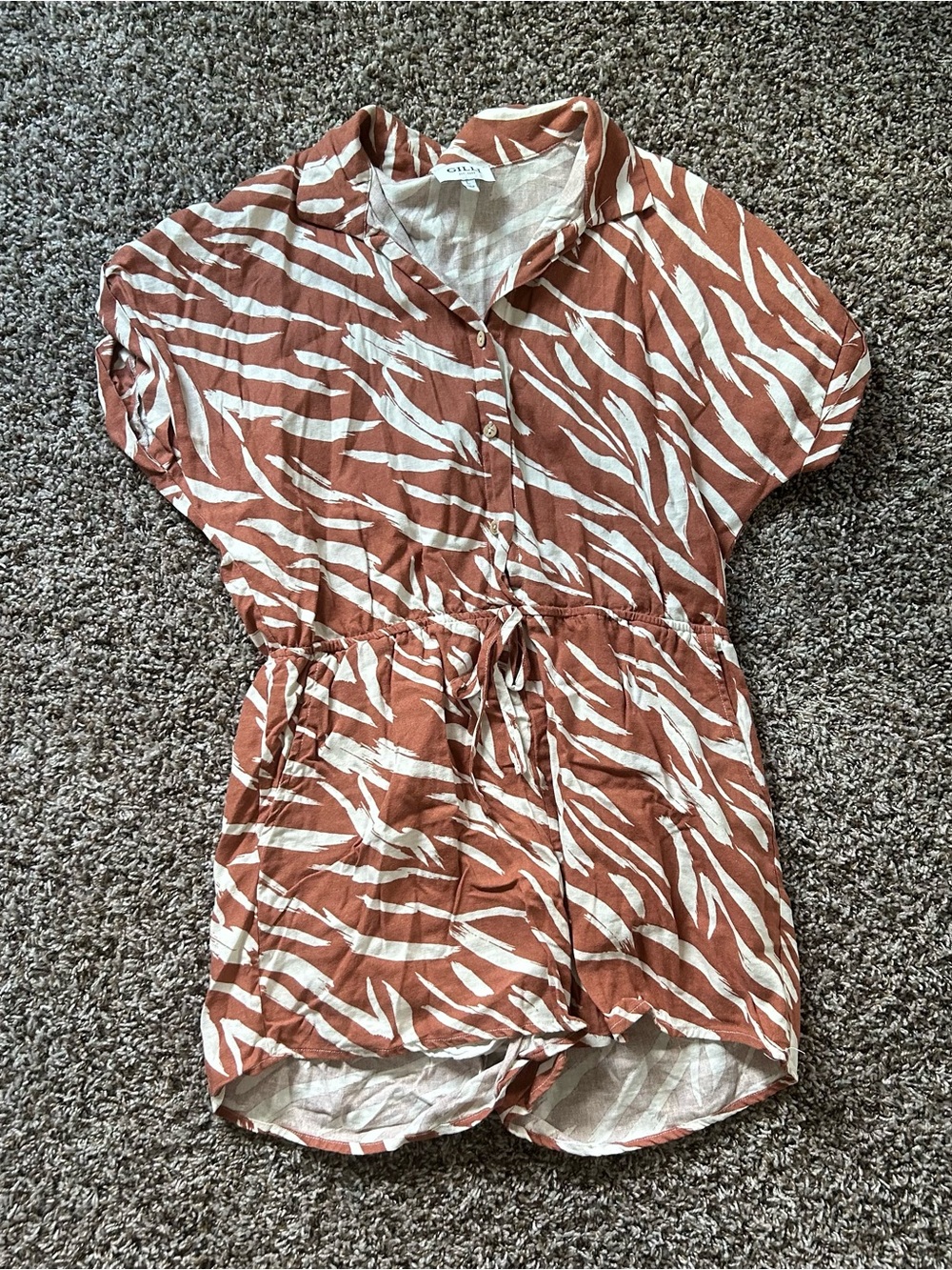 Gilli Rust and White Zebra-Print Drawstring Tunic